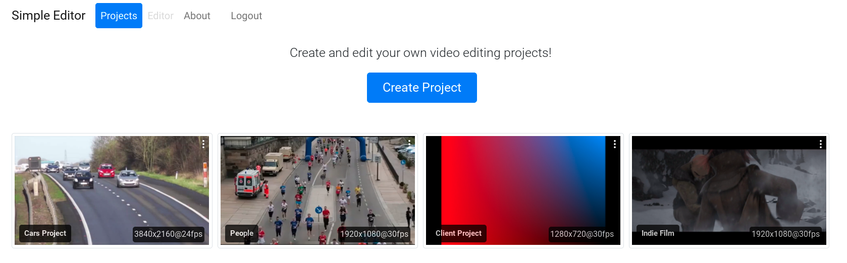 Create and manage video editing projects